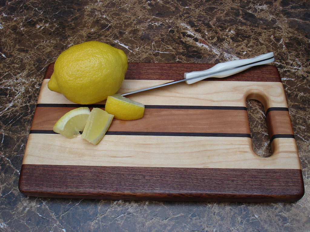 Signature Collection Small Cutting Board with Handle - Sapele, Maple, Walnut & Cherry