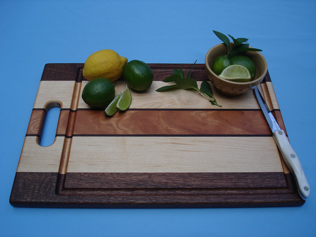 Signature Collection Large Cutting Board with Handle - Sapele, Maple, Walnut & Cherry